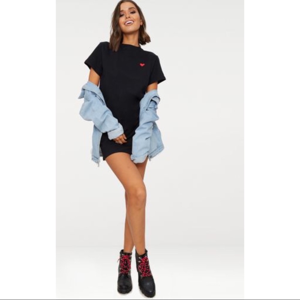 Embroidered Heart T Shirt Dress